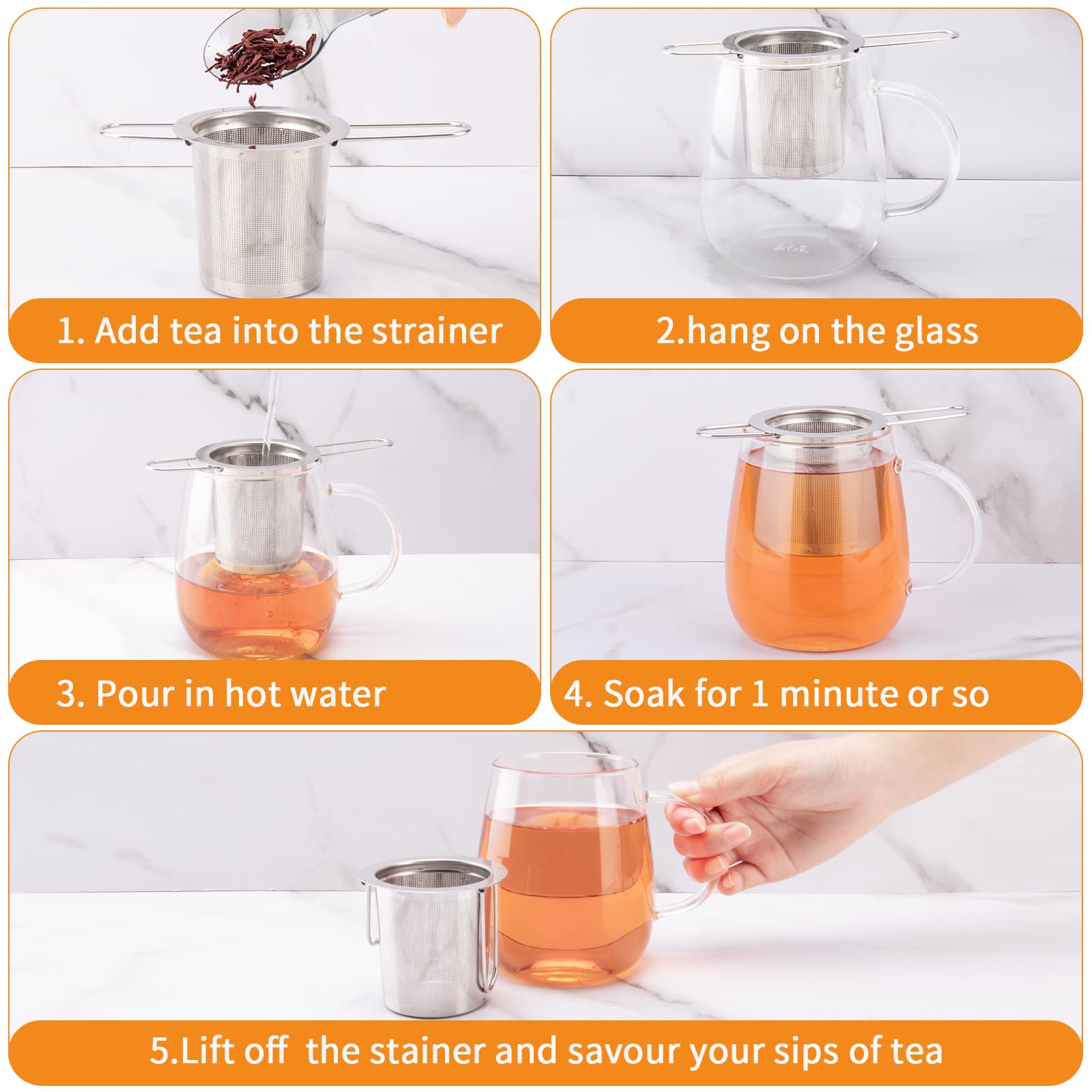 2Pack Tea Strainer, Stainless Steel Tea Infuser Basket Sitting in Mugs, Evmliy Tea Infusers for