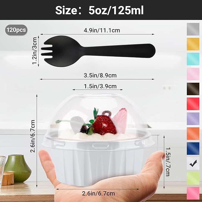 EUSOAR Mini Cheesecake Pans and Disposable Sporks, 120pcs 5oz Creme Brulee Ramekins Disposable