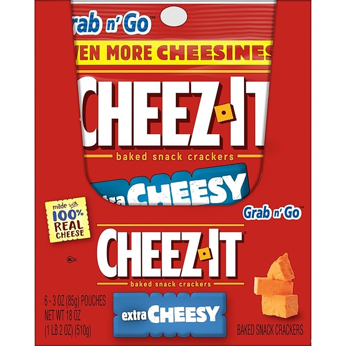 Cheez-It Cheese Crackers, Baked Snack Crackers, Lunch Snacks, Grab n' Go, Extra Cheesy, 6.75lb Case