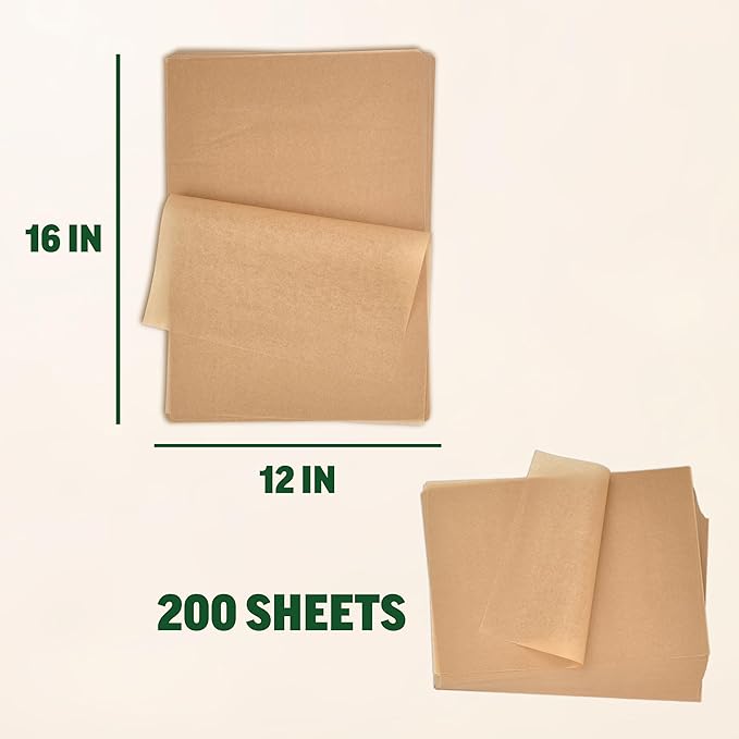 Zenlogy Parchment Paper Sheets 12x16 (200 sheets) for Baking - Unbleached Chlorine-free High Heat