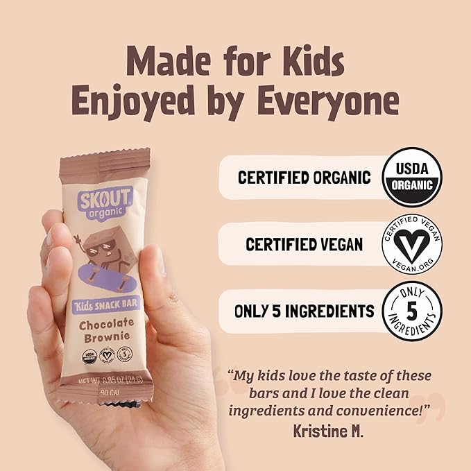 Skout Organic Chocolate Brownie Kids Snack Bars (18 Pack) | Organic Kids Snack Bars | School Snacks