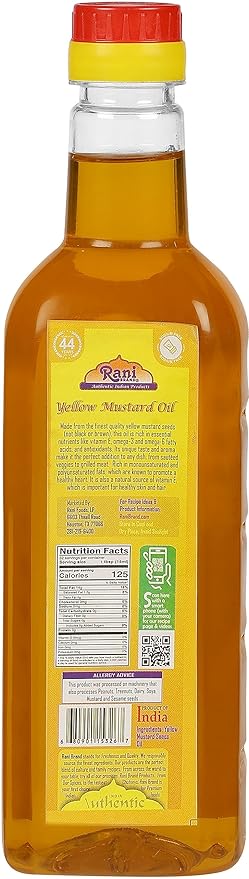 Rani Yellow Mustard Oil (Kachi Ghani) 16.9 Ounce (500ml) NON-GMO | Gluten Free | Vegan | 100%