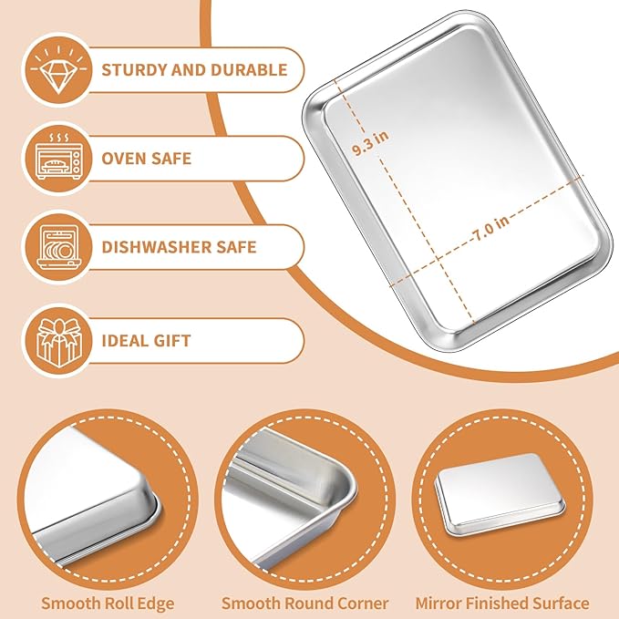 Stainless Steel Baking Sheet Set of 2, Deedro Cookie Sheet Metal Baking Pan Oven Tray, Non Toxic &