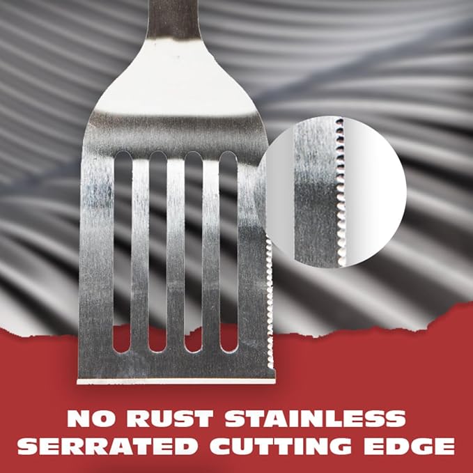 BBQ-AID Pro BBQ Metal Spatula - 17" Barbecue Spatula Stainless Steel with Serrated Knife Edge