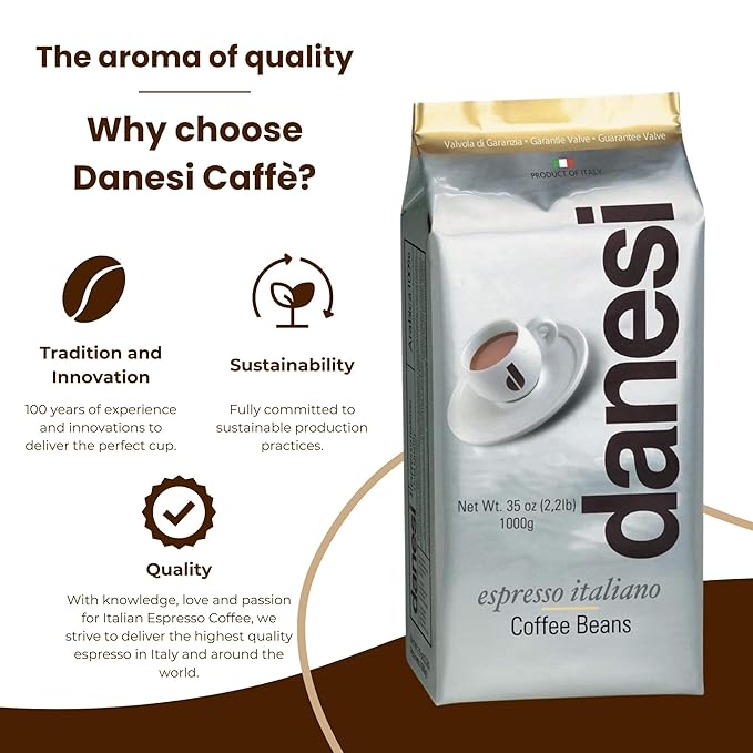 Danesi Caffe Italian Whole Coffee Beans - Espresso Coffee Beans and Medium Roast Whole Bean
