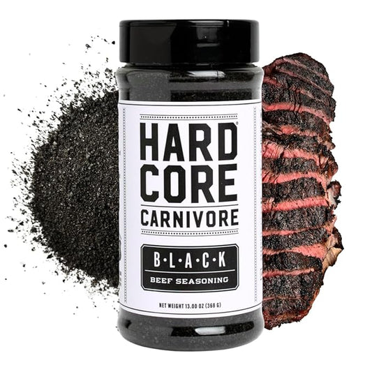 Hardcore Carnivore Black: Activated Charcoal Meat Seasoning Rub (13 oz Shaker) Texas-Made, Blend