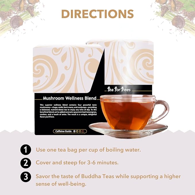 Buddha Teas - Organic Mushroom Wellness Blend - Herbal Tea - For Health & Wellbeing - With