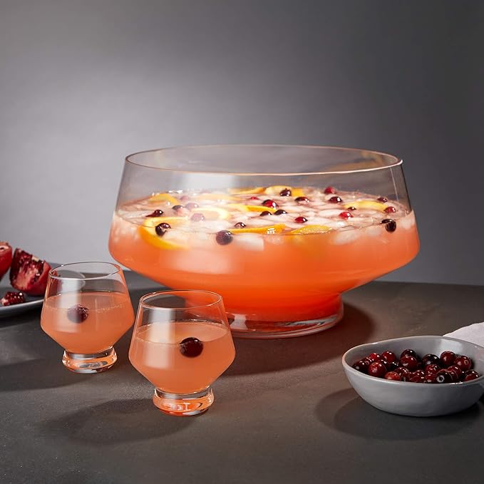 Viski Raye Footed Crystal Punch Cups Set of 2 - Premium Crystal Clear Glass, Stemless Heavy Base