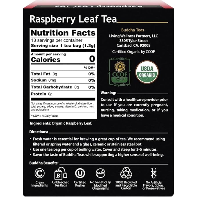 Buddha Teas - Organic Raspberry Leaf Tea - Herbal Tea - For Health & Wellbeing - With Vitamins
