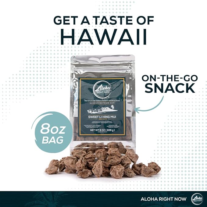 Aloha Right Now - Sweet Li Hing Mui Crack Seed Dried Plums (8 oz) - Li Hing Mui Candy for Snacking