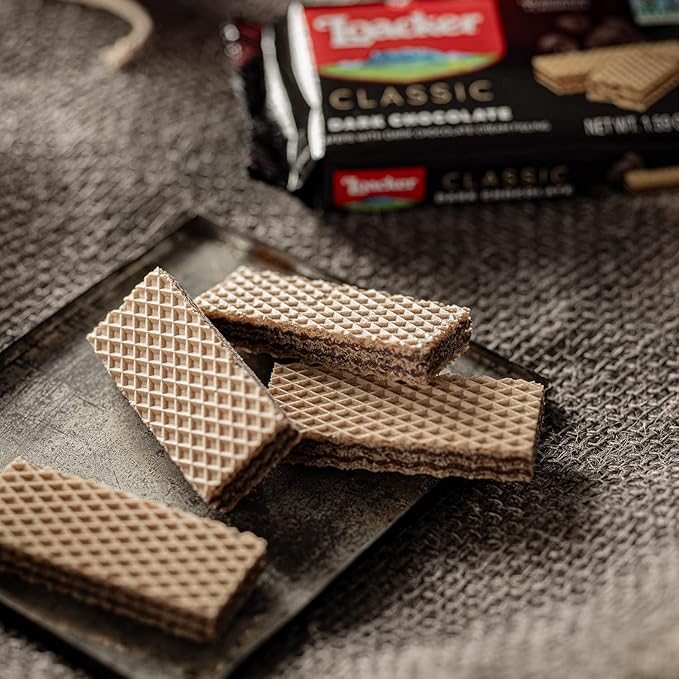 Loacker Classic Dark Chocolate Wafers - Premium Crispy Wafer Cookies with Dark Chocolate Cream