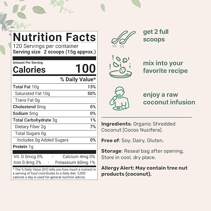Organic Shredded Coconut Flakes, 4lbs | Raw Unsweetened Flavor, Medium Sized | Great for Baking
