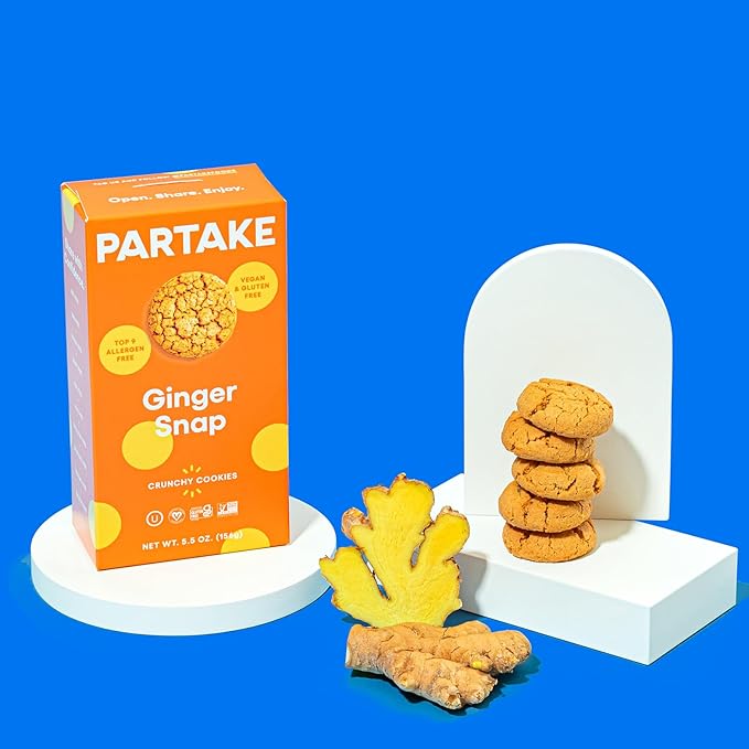 Partake Gluten Free Ginger Snap Crunchy Cookies - Vegan - Free From the Top 9 Allergens Including