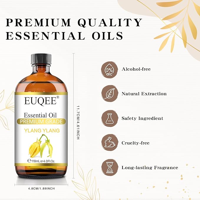 Ylang Ylang Essential Oil 118ml with Glass Dropper, Pure Ylang Ylang Oil for Diffuser, Candle