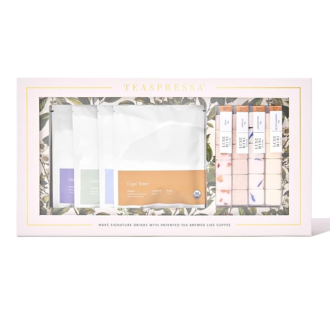 Tea Latte Sampler Kit by Teaspressa – Tasting Set with 4 Signature Organic Tea Blends & 4 Luxe