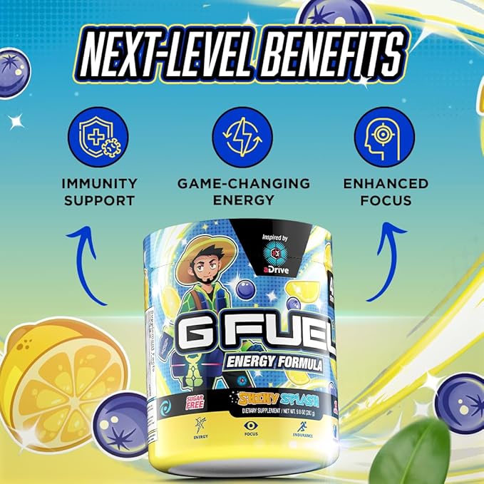 G fuel aDrive Energy Drink Powder, Pre Workout Caffeine Mix for Gaming, Sugar Free Focus Amino