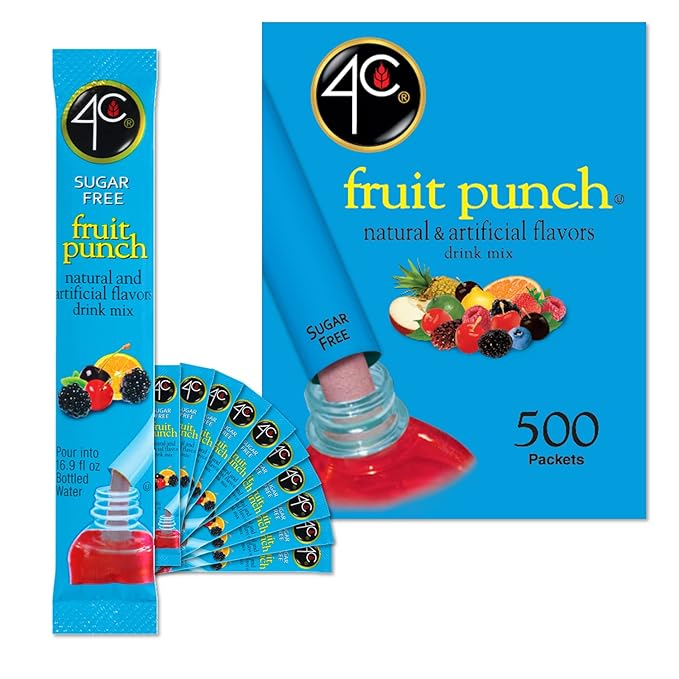 4C Powder Drink Stix, Fruit Punch 500 Count, Bulk Buy, Singles Stix, On the Go, Refreshing Water