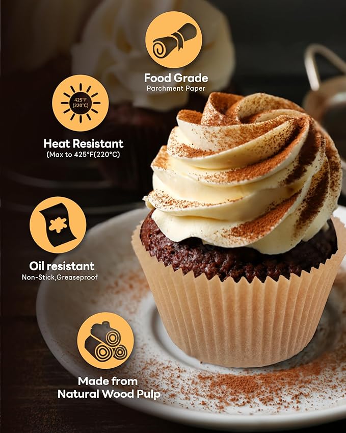 100pcs Jumbo Cupcake Liners for Baking, Natural Jumbo Muffin Liners, Unbleached, Greaseproof