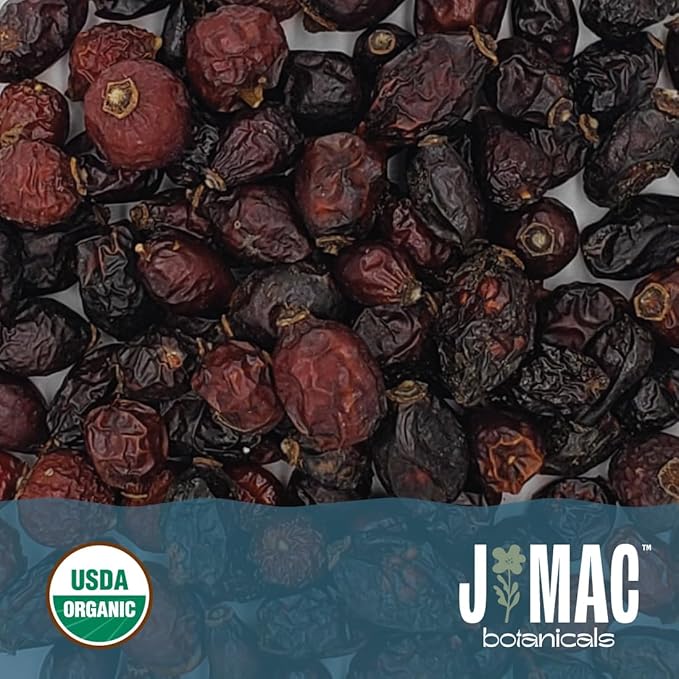 J MAC BOTANICALS Organic Rose Hips (8 oz Bag) Whole, natural organic dried rose hips for herbal