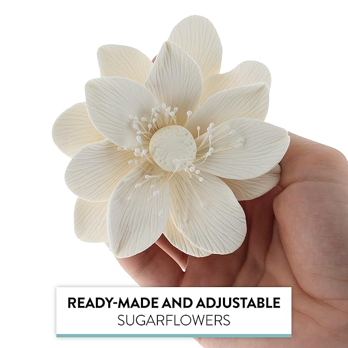 Global Sugar Art Double Anemone Sugar Cake Flowers White, 3 Count by Chef Alan Tetreault