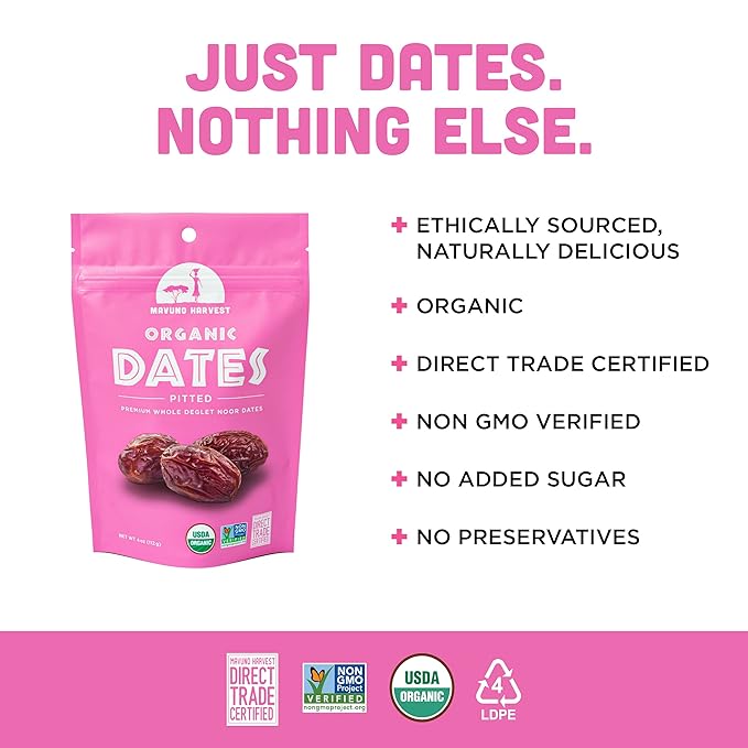 Mavuno Harvest Pitted Dates Dried Fruit Snacks | Organic Dried Dates | Healthy Snacks for Kids and