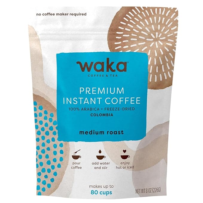 Waka Premium Instant Coffee Pouch — 100% Colombian Arabica Freeze Dried Beans — For Hot or Iced