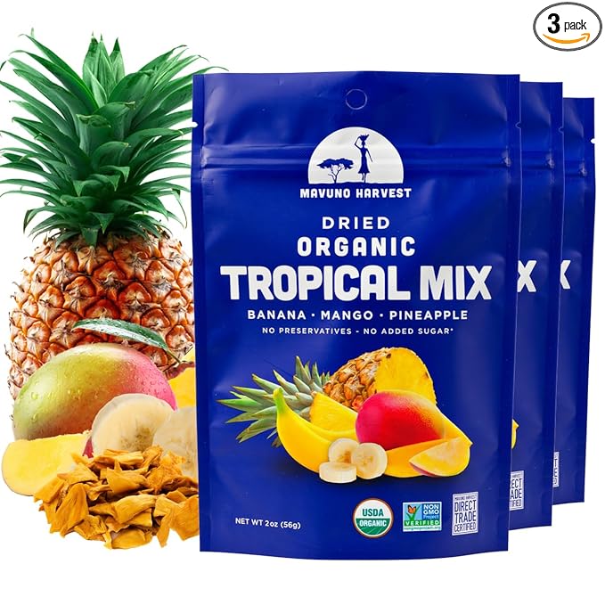 Mavuno Harvest Tropical Mix Dried Fruit Snack | Unsweetened Organic Mixed Dried Fruit | Gluten Free