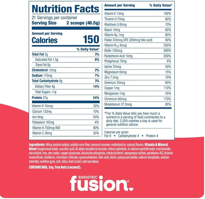 Bariatric Fusion Strawberry Banana Meal Replacement 27g Protein Powder, 21 Serving Tub for