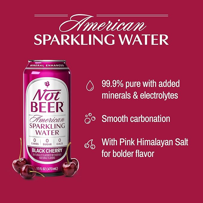 Not Beer American Sparkling Water, Black Cherry, 99.9% Pure, Mineral & Electrolyte Blend