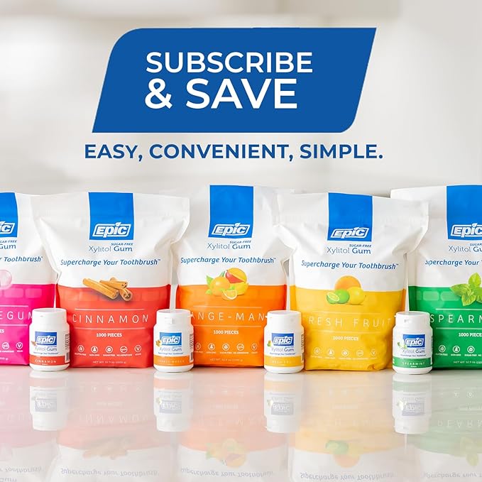 Epic 100% Xylitol Cinnamon Chewing Gum - Sugar Free, Aspartame Free Dental Gum - Supports Oral