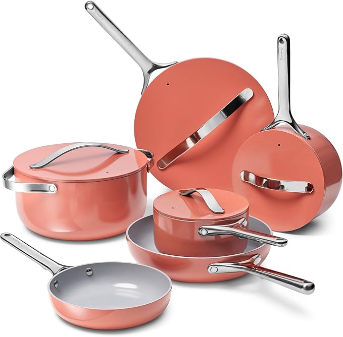 Caraway Deluxe Nonstick Ceramic Cookware Set (16 Piece) Pots, Frying Pans, Lids and Kitchen Storage