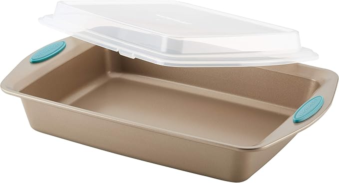 Rachael Ray Cucina Nonstick Baking Pan / Cake Pan With Lid and Grips, Rectangle - 9 Inch x 13 Inch