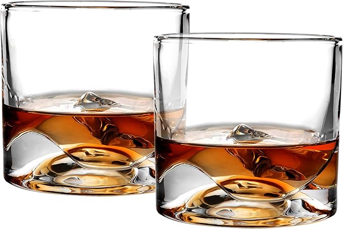 Denali Mountain Heavy Crystal Whiskey Glasses Gift Set of 2, Thick Freezable Bourbon Glass 1lb