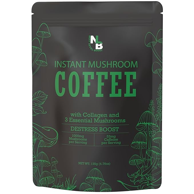 Destress Boost Organic Mushroom Instant Coffee - 135g, 15 Servings Pouch - Healthy Coffee