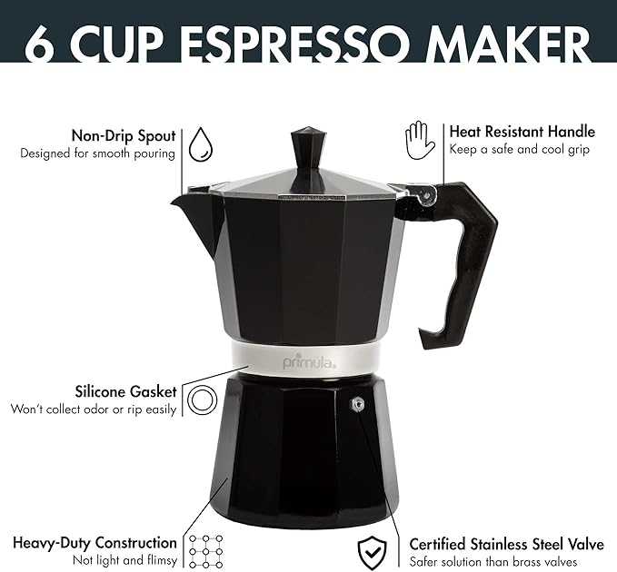 Primula Classic Stovetop Espresso and Coffee Maker, Moka Pot for Italian and Cuban Café Brewing