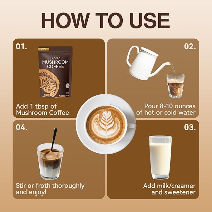 Organic with 6 Adaptogenic Mushrooms and MCT Oil Mushroom Coffee for Better Energy Focus Digestion