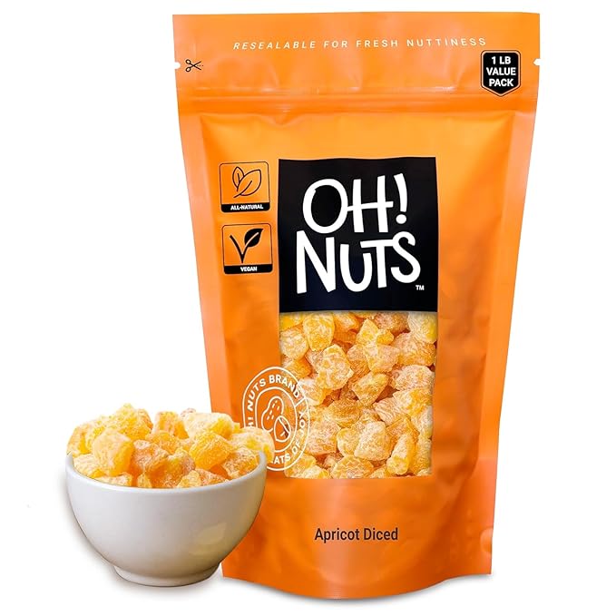 Oh! Nuts Dried Apricot - 1 lb - Dried Fruit Diced - No Sugar Added - Dehydrated Fruit Bites