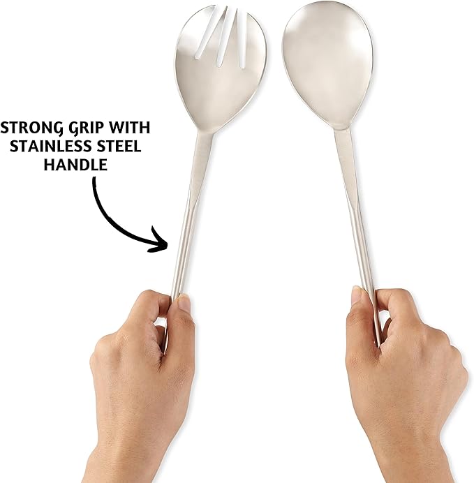 Folkulture Stainless Steel Kitchen Salad Servers or Salad Serving Utensils for Cooking, 12 Inch