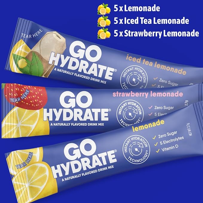 GoHydrate Instant Hydration Powder Packets - Low Sodium Electrolytes Drink Mix - Natural Hydration