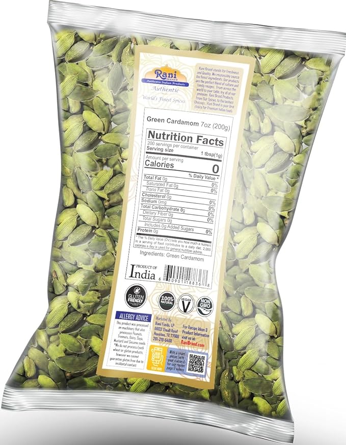 Rani Green Cardamom Pods Spice (Hari Elachi) 7oz (200g) ~ All Natural | Vegan | Gluten Friendly |