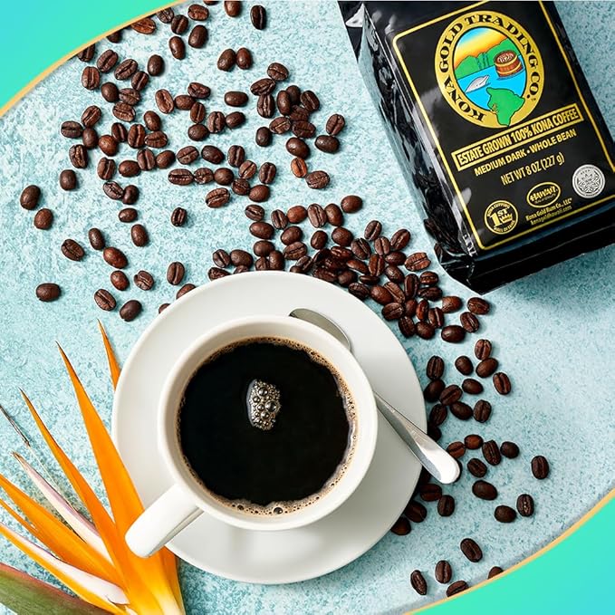 Hawaiian Kona Coffee Whole Bean - 16 oz, Kona Gold Coffee by Kona Gold Rum Co. - Freshly Roasted