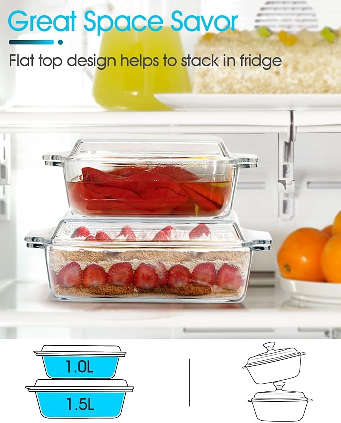 Glass Casserole Dish With Lid, Mini-1 QT (5.7in x 7in) Glass Baking Dishes for Oven, Single Serving