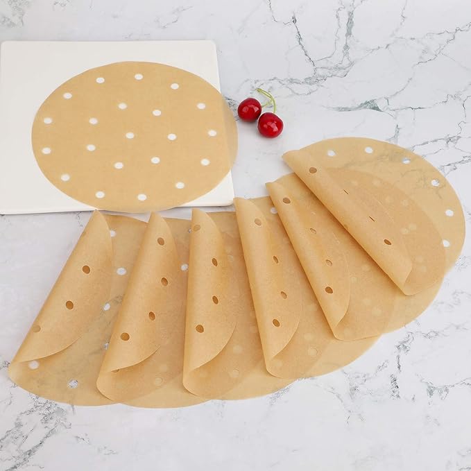 Beasea Air Fryer Parchment Paper 8 Inch, 200pcs Unbleached Fryer Disposable Paper Liners Round Air