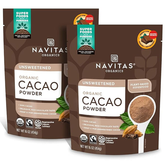 Navitas Organics Cacao Powder - Cocoa Powder Substitute 1:1, For Hot Chocolate, Baking & More