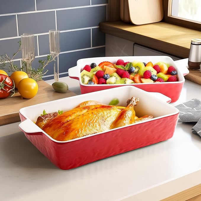 Casserole Dishes for Oven, Ceramic Baking Dishes, Lasagna Pan with Handles, Porcelain Baking Pan