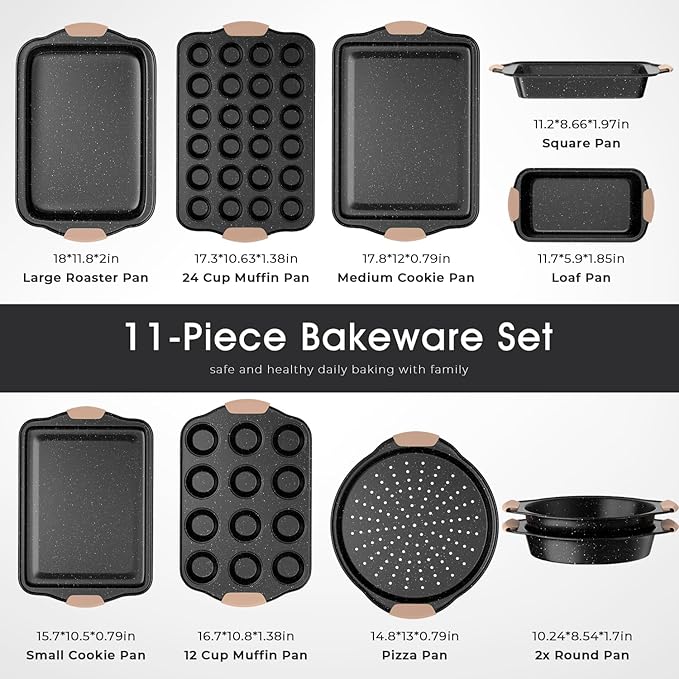 11-Piece Baking Pans Set, Nonstick Bakeware Sets, Oven Pans for Baking with Silicone Handles