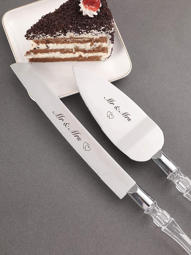 AW BRIDAL Mr Mrs Wedding Cake Knife and Server Set, Silver Cake Cutting Set for Wedding, Pie Cutter