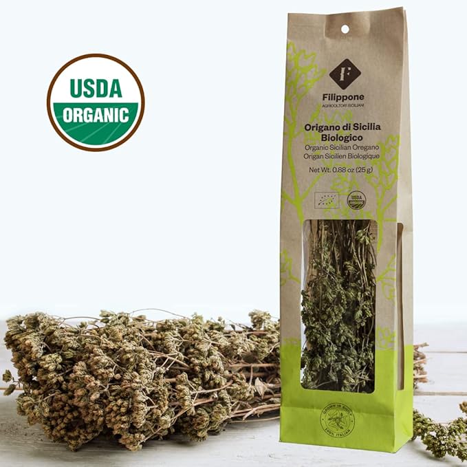 FILIPPONE - Organic Oregano Sprigs, 25 g (0.88 oz), Picked Fresh, Italian Dried Whole Oregano