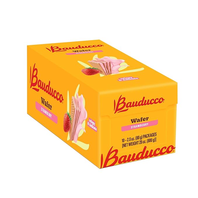 Bauducco Wafer Cookies, Strawberry, 28 oz (Pack of 10) - Crispy Layered Wafers with Rich Strawberry