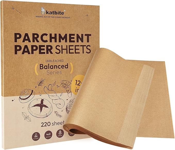 Katbite 220 Pcs Parchment Paper Sheets, 12x16 Inches Unbleached Baking Paper Non-Stick for Gently